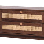 Meuble TV en rotin pour téléviseurs jusqu'à 75 pouces, meuble console multimédia avec pieds en bois massif