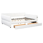 Lit de repos Queen Size, plateforme rembourrée avec USB et 2 tiroirs, canapé-lit à rayures verticales, méridienne, causeuse