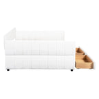 Lit de repos Queen Size, plateforme rembourrée avec USB et 2 tiroirs, canapé-lit à rayures verticales, méridienne, causeuse