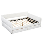 Lit de repos Queen Size, plateforme rembourrée avec USB et 2 tiroirs, canapé-lit à rayures verticales, méridienne, causeuse