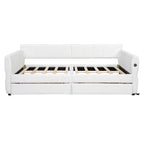Lit de repos Queen Size, plateforme rembourrée avec USB et 2 tiroirs, canapé-lit à rayures verticales, méridienne, causeuse