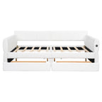 Lit de repos Queen Size, plateforme rembourrée avec USB et 2 tiroirs, canapé-lit à rayures verticales, méridienne, causeuse
