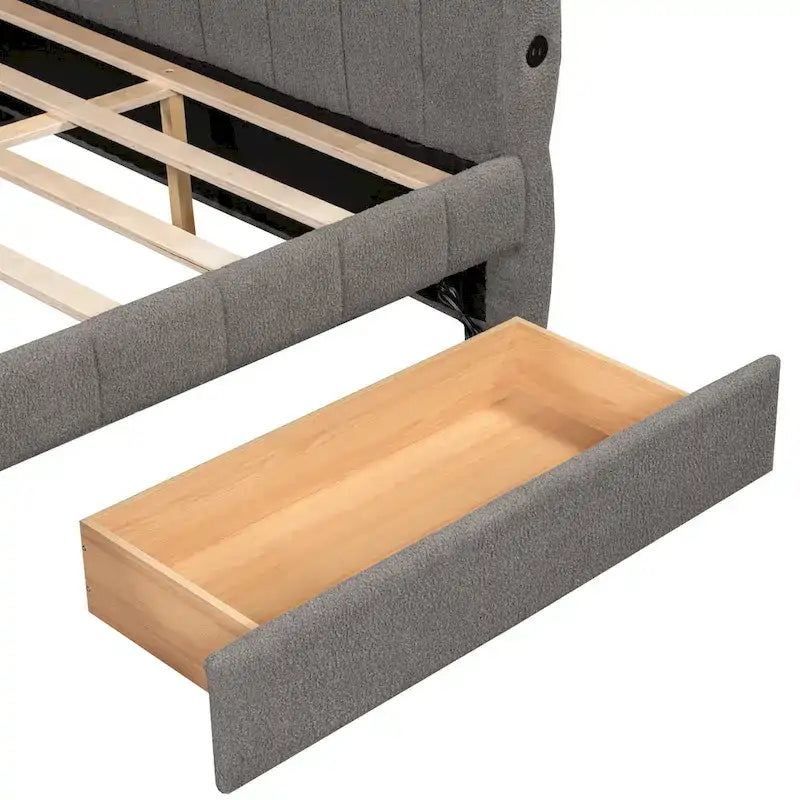 Lit de repos Queen Size, plateforme rembourrée avec USB et 2 tiroirs, canapé-lit à rayures verticales, méridienne, causeuse