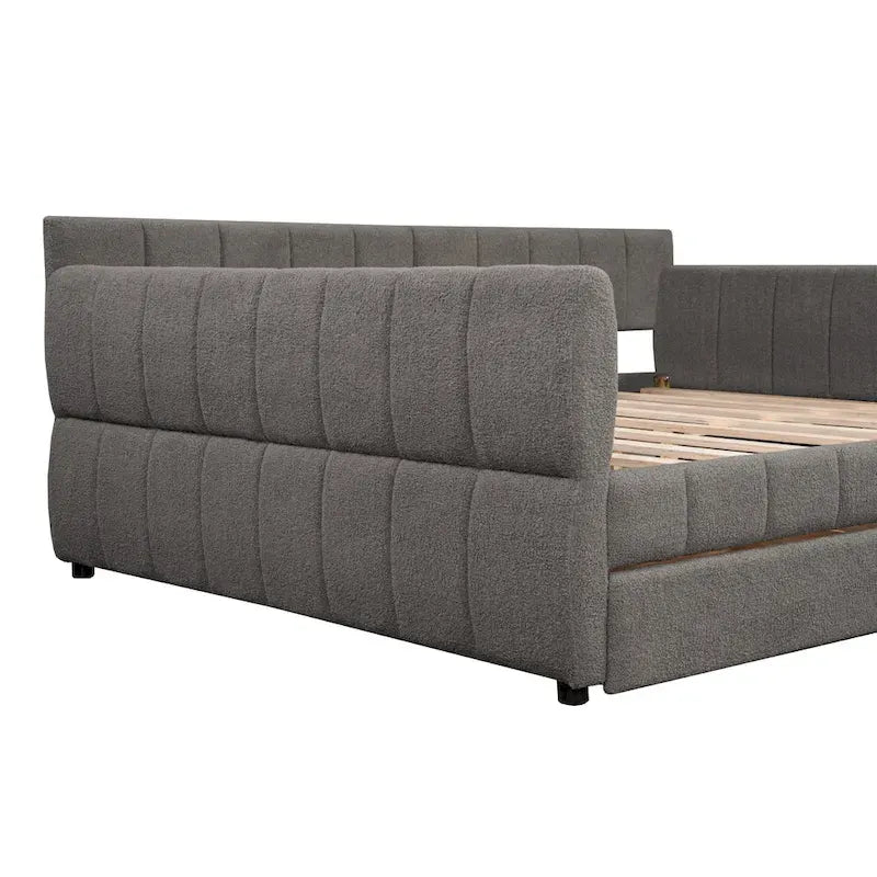 Lit de repos Queen Size, plateforme rembourrée avec USB et 2 tiroirs, canapé-lit à rayures verticales, méridienne, causeuse