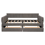 Lit de repos Queen Size, plateforme rembourrée avec USB et 2 tiroirs, canapé-lit à rayures verticales, méridienne, causeuse