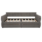 Lit de repos Queen Size, plateforme rembourrée avec USB et 2 tiroirs, canapé-lit à rayures verticales, méridienne, causeuse