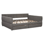 Lit de repos Queen Size, plateforme rembourrée avec USB et 2 tiroirs, canapé-lit à rayures verticales, méridienne, causeuse
