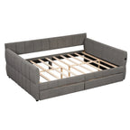 Lit de repos Queen Size, plateforme rembourrée avec USB et 2 tiroirs, canapé-lit à rayures verticales, méridienne, causeuse