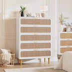 Commode 5 tiroirs en rotin pour chambre et couloir