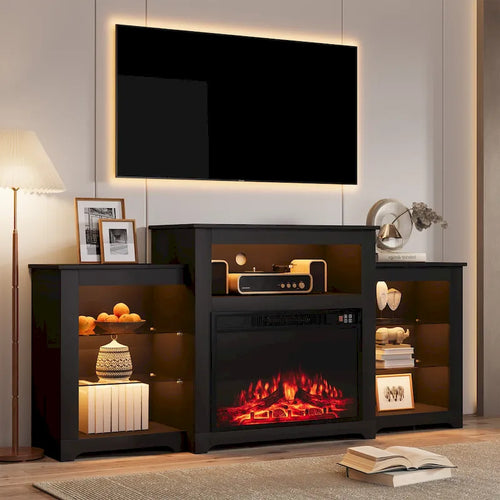 Meuble TV de 81 cm de hauteur avec cheminée, pour téléviseurs jusqu'à 80 po - Télécommande, chauffage écoénergétique, bande lumineuse de 16 couleurs
