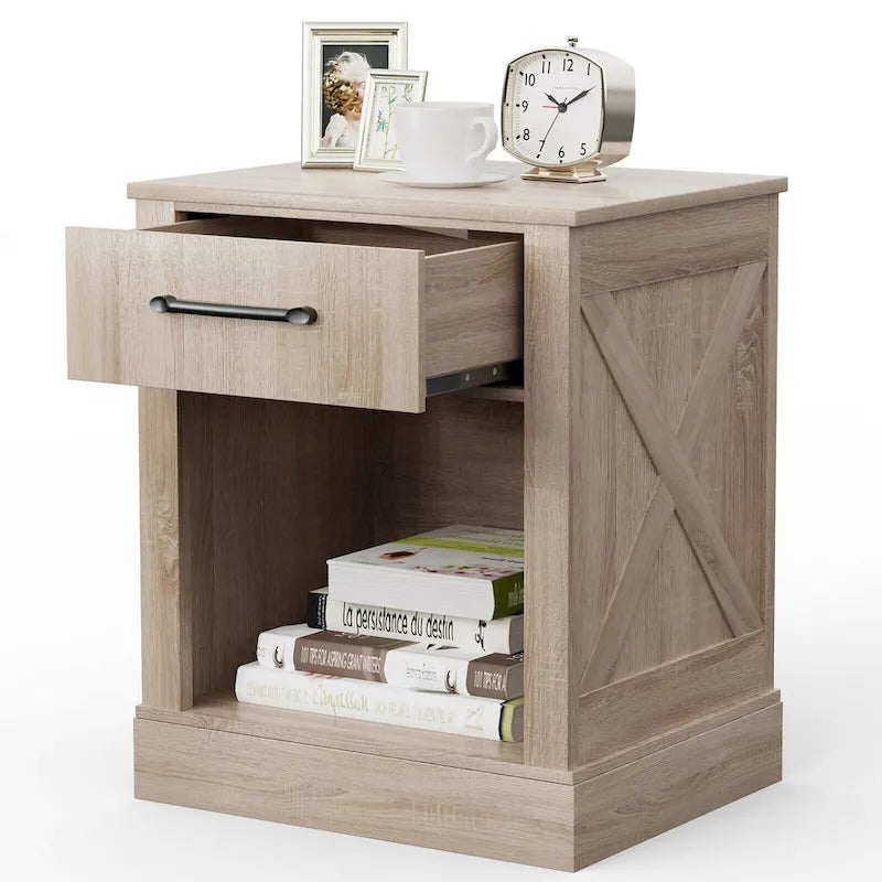 Table de chevet rustique en bois avec tiroir et étagère