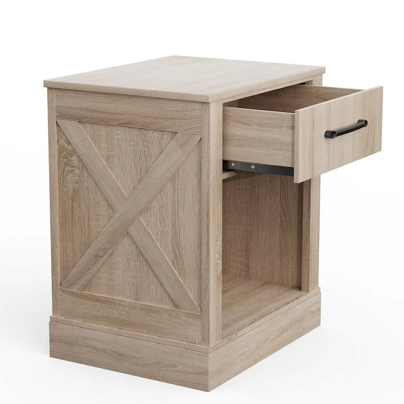 Table de chevet rustique en bois avec tiroir et étagère