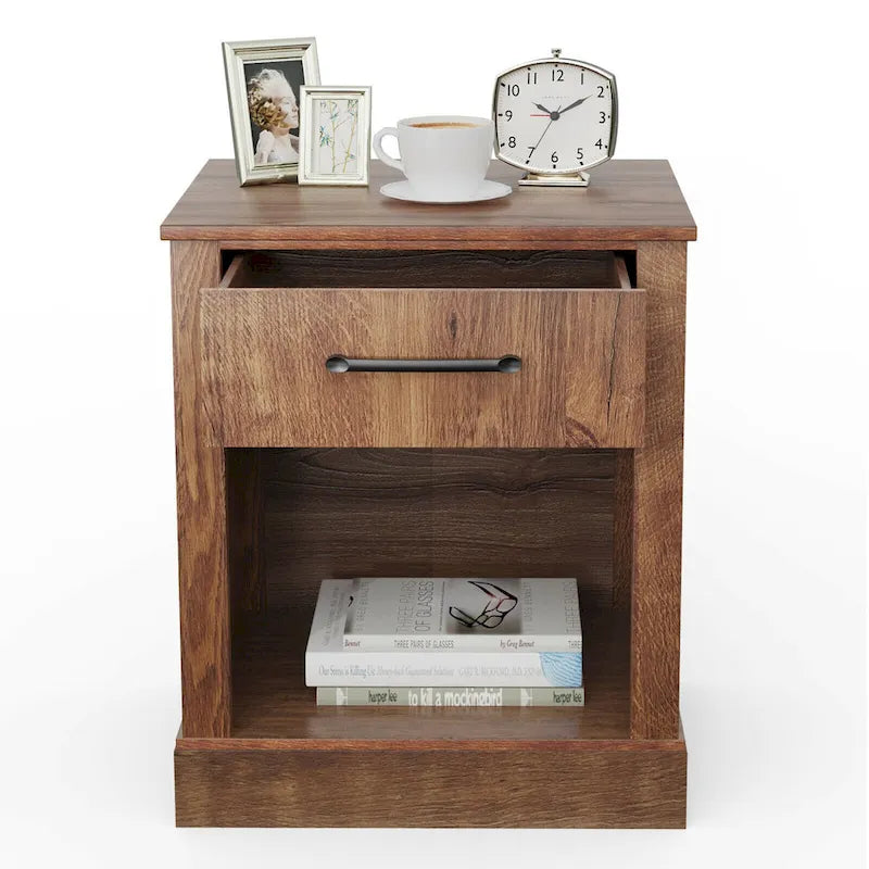 Table de chevet rustique en bois avec tiroir et étagère