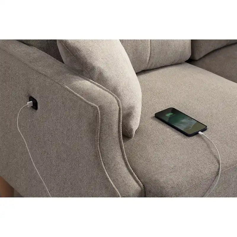 Canapé 3 places en tissu imperméable avec port de charge USB