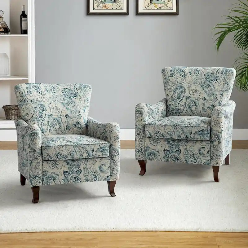 Fauteuil capitonné floral moderne avec dossier à oreilles