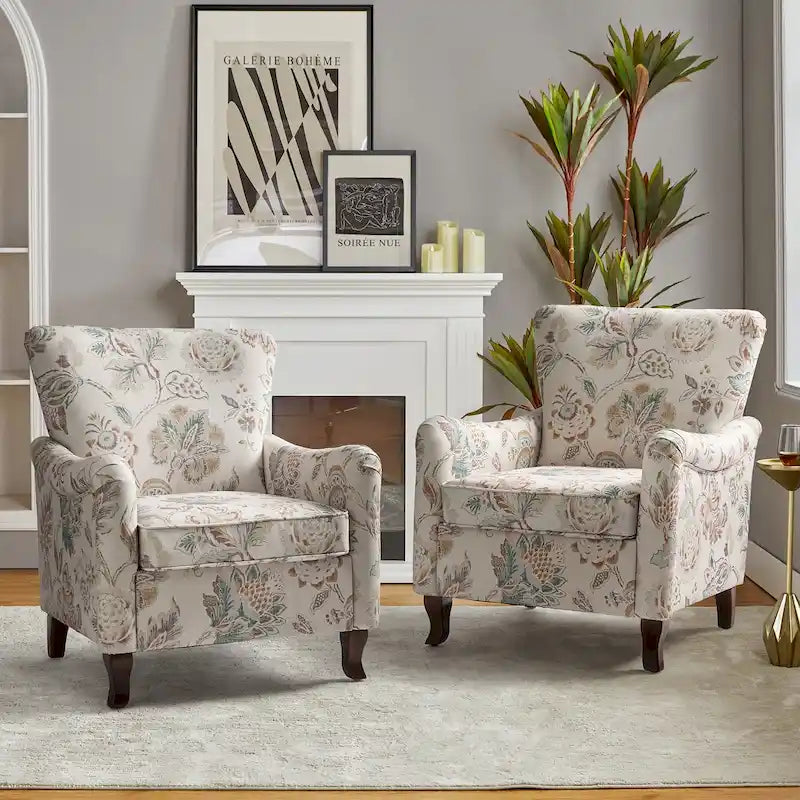 Fauteuil capitonné floral moderne avec dossier à oreilles