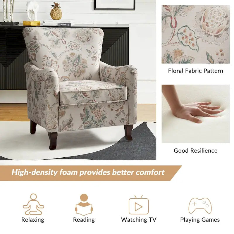 Fauteuil capitonné floral moderne avec dossier à oreilles