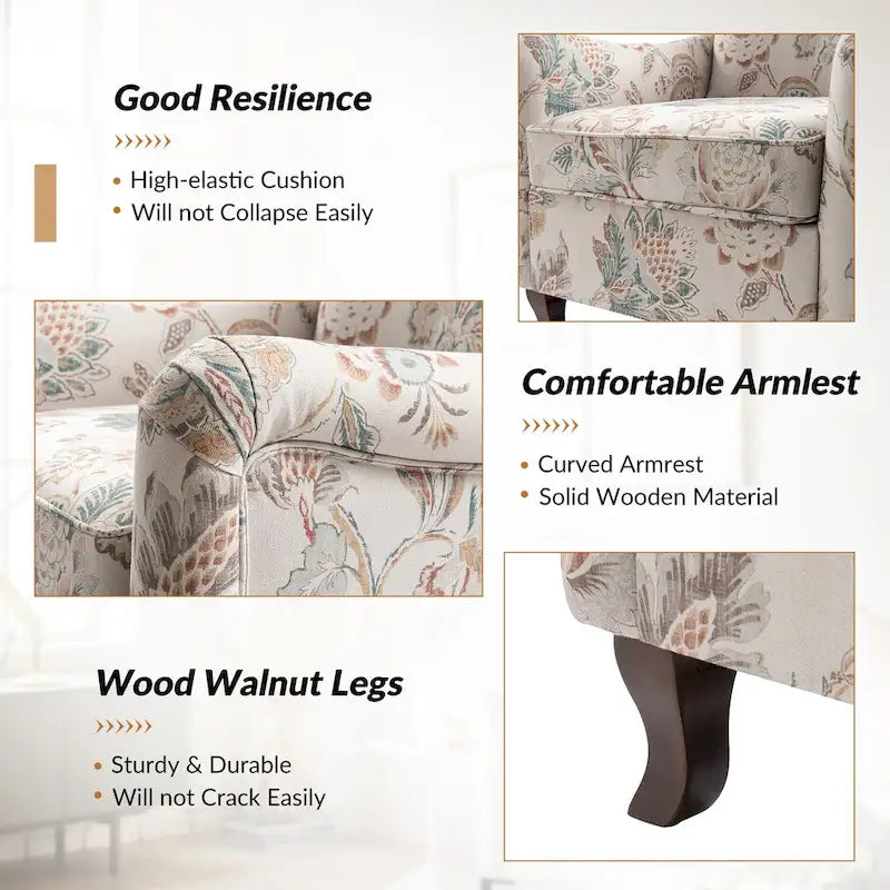 Fauteuil capitonné floral moderne avec dossier à oreilles