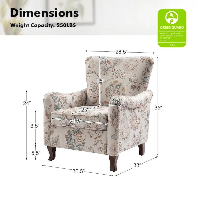 Fauteuil capitonné floral moderne avec dossier à oreilles