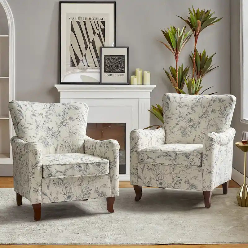 Fauteuil capitonné floral moderne avec dossier à oreilles