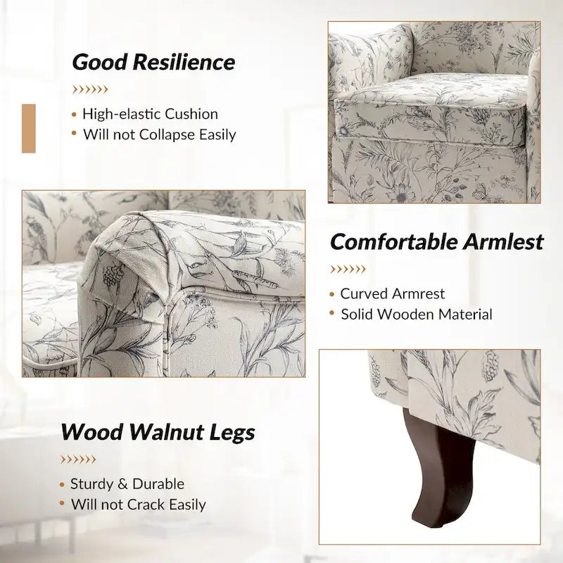 Fauteuil capitonné floral moderne avec dossier à oreilles