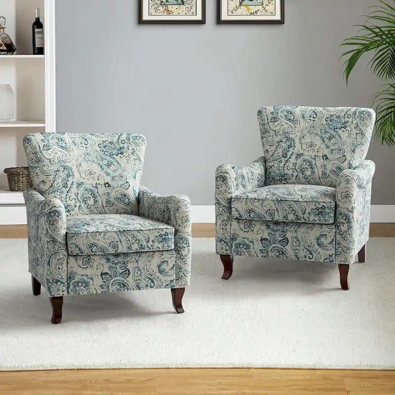 Fauteuil capitonné floral moderne avec dossier à oreilles