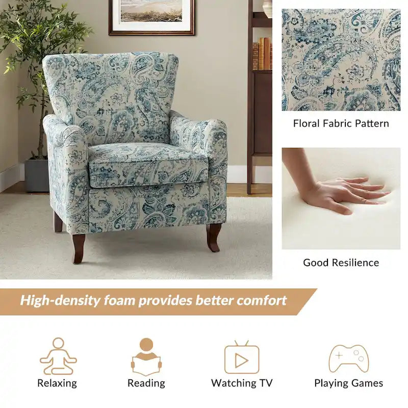 Fauteuil capitonné floral moderne avec dossier à oreilles