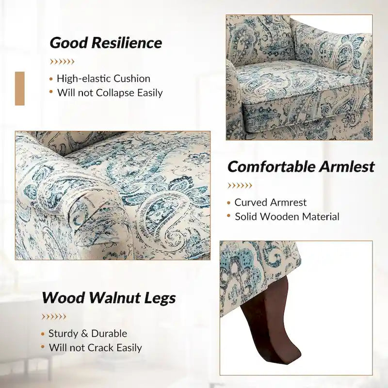 Fauteuil capitonné floral moderne avec dossier à oreilles