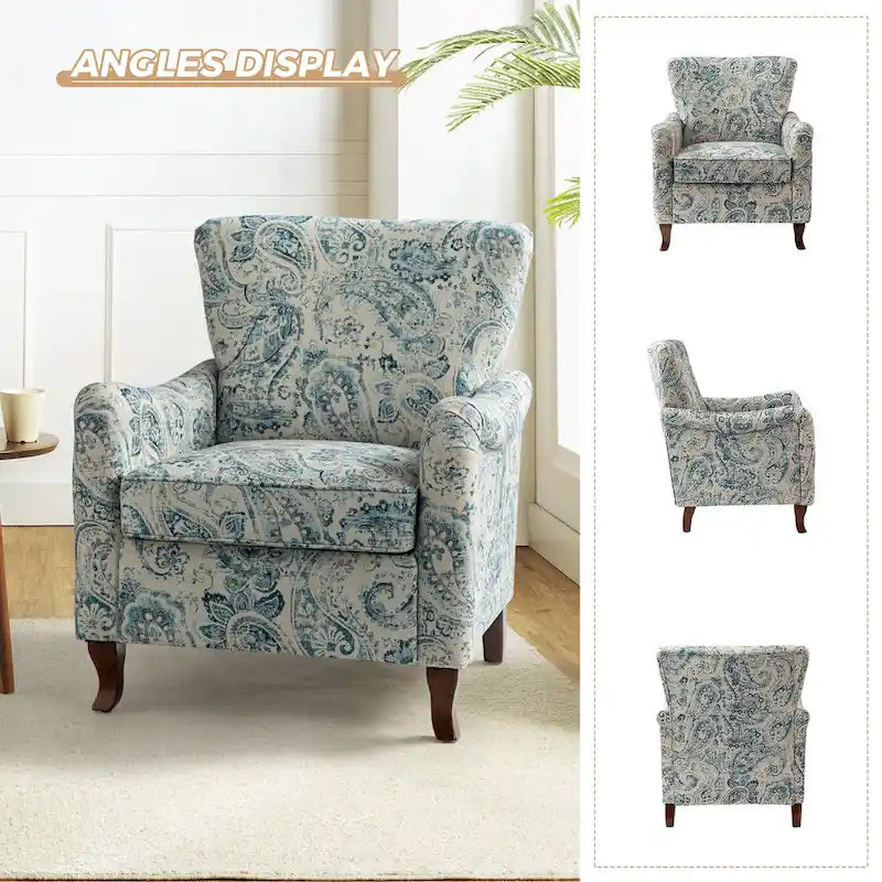 Fauteuil capitonné floral moderne avec dossier à oreilles