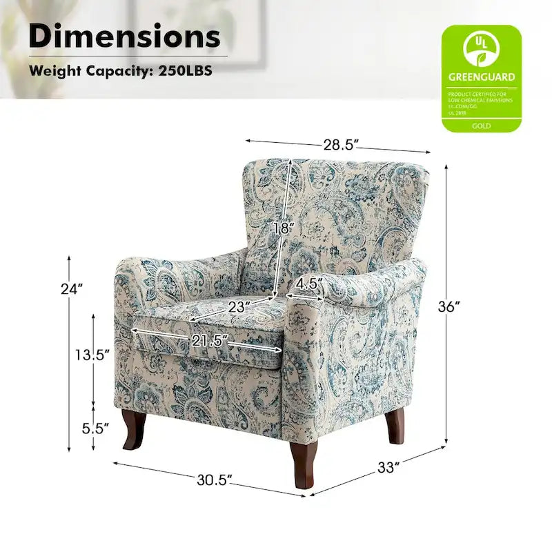 Fauteuil capitonné floral moderne avec dossier à oreilles