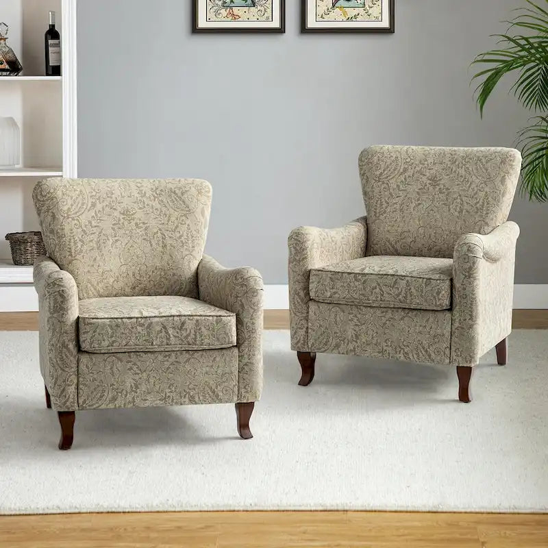 Fauteuil capitonné floral moderne avec dossier à oreilles