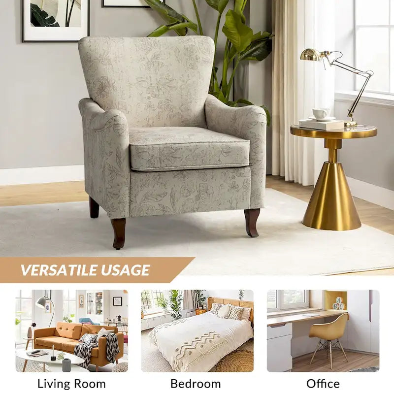 Fauteuil capitonné floral moderne avec dossier à oreilles