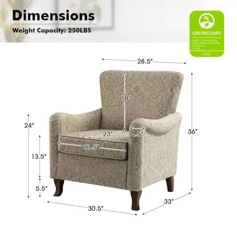 Fauteuil capitonné floral moderne avec dossier à oreilles
