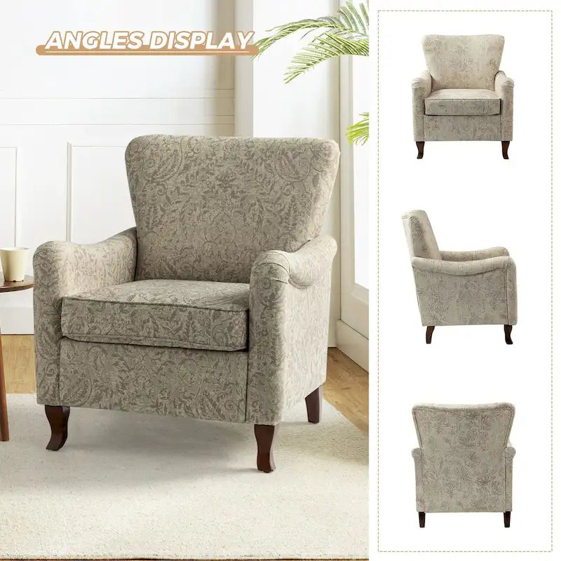 Fauteuil capitonné floral moderne avec dossier à oreilles