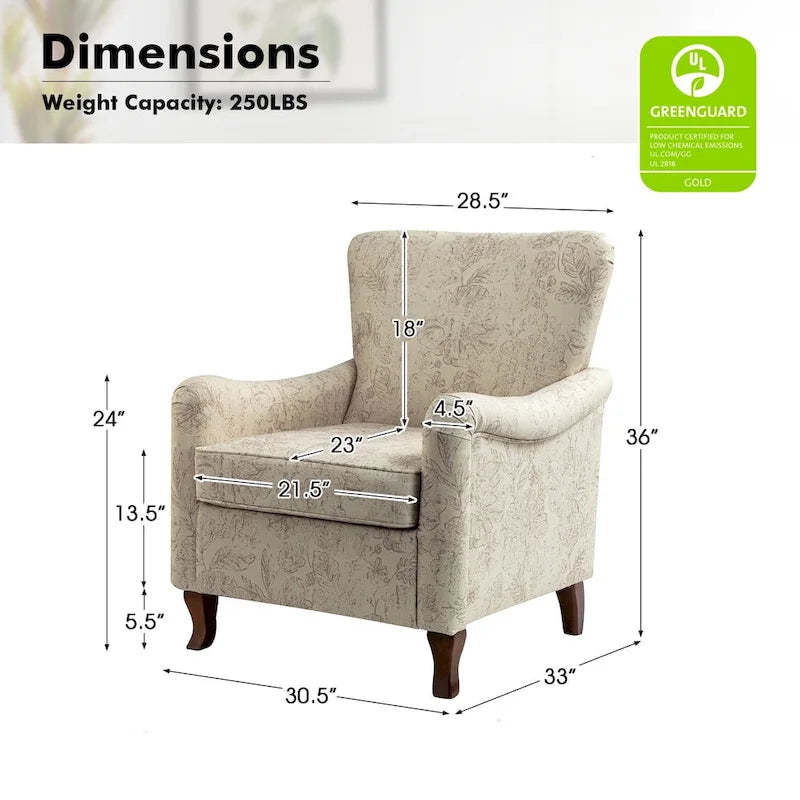 Fauteuil capitonné floral moderne avec dossier à oreilles