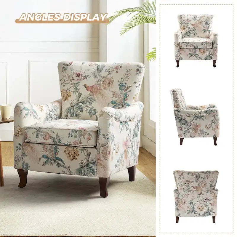 Fauteuil capitonné floral moderne avec dossier à oreilles