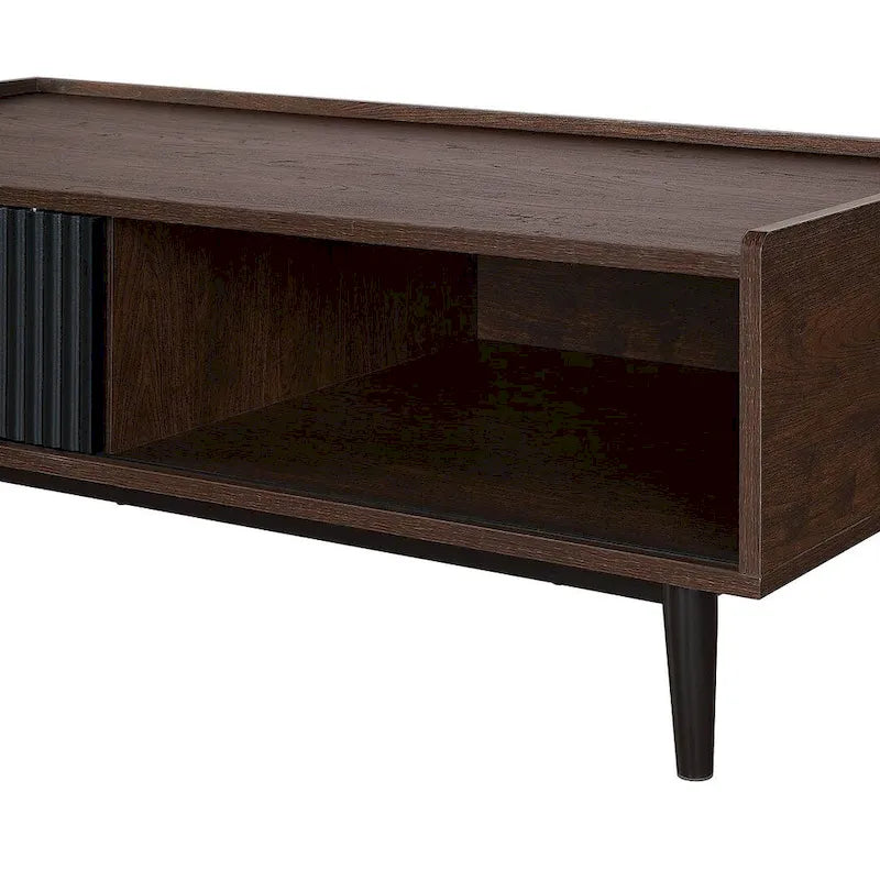 Table basse moderne nervurée avec tiroir et étagère