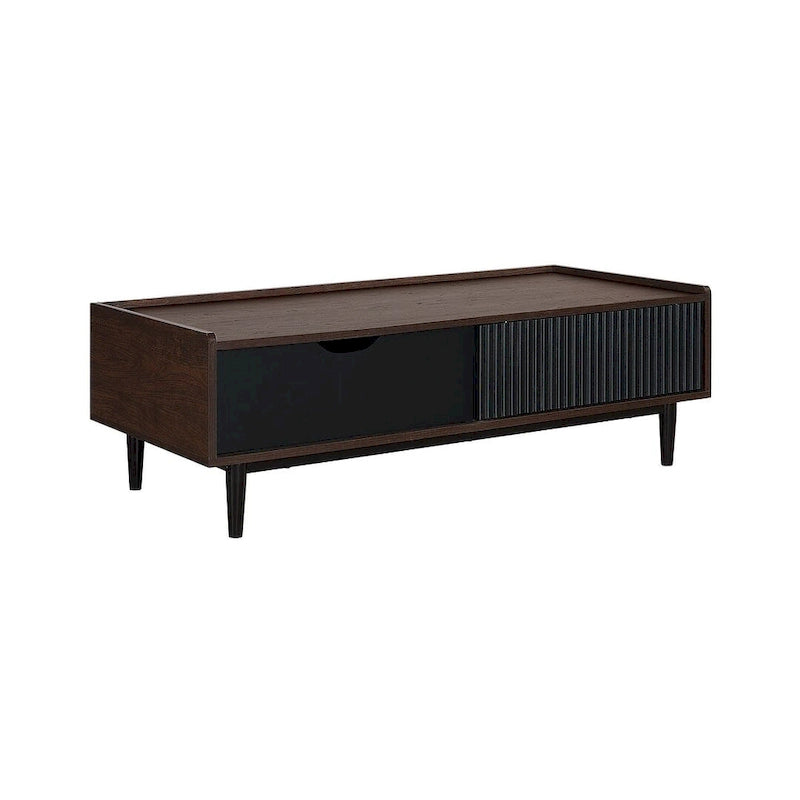 Table basse moderne nervurée avec tiroir et étagère