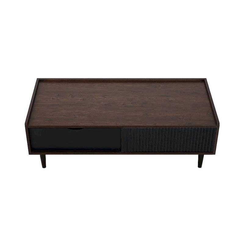 Table basse moderne nervurée avec tiroir et étagère
