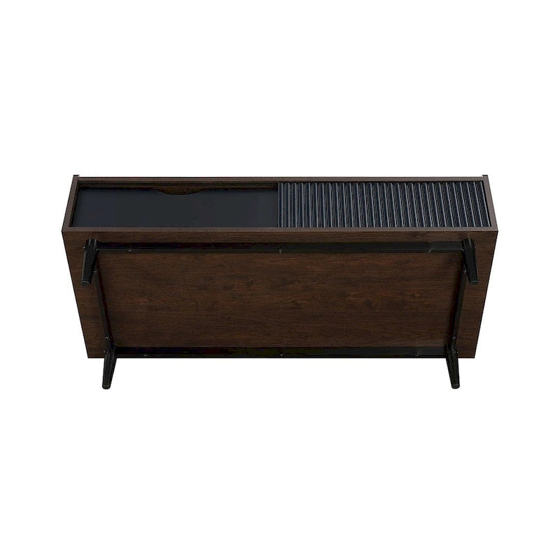 Table basse moderne nervurée avec tiroir et étagère