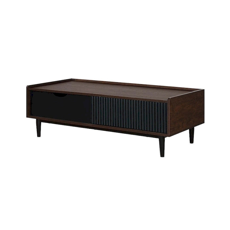 Table basse moderne nervurée avec tiroir et étagère