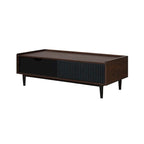 Table basse moderne nervurée avec tiroir et étagère