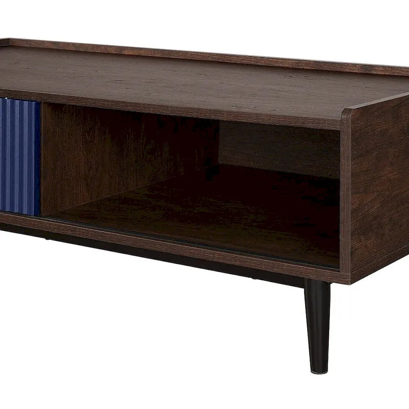 Table basse moderne nervurée avec tiroir et étagère