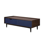 Table basse moderne nervurée avec tiroir et étagère