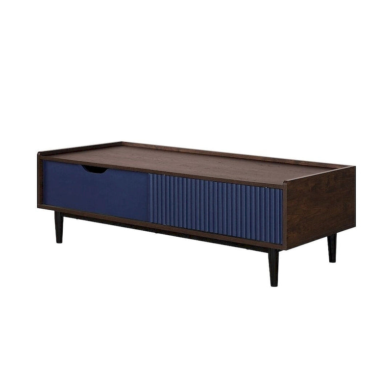 Table basse moderne nervurée avec tiroir et étagère