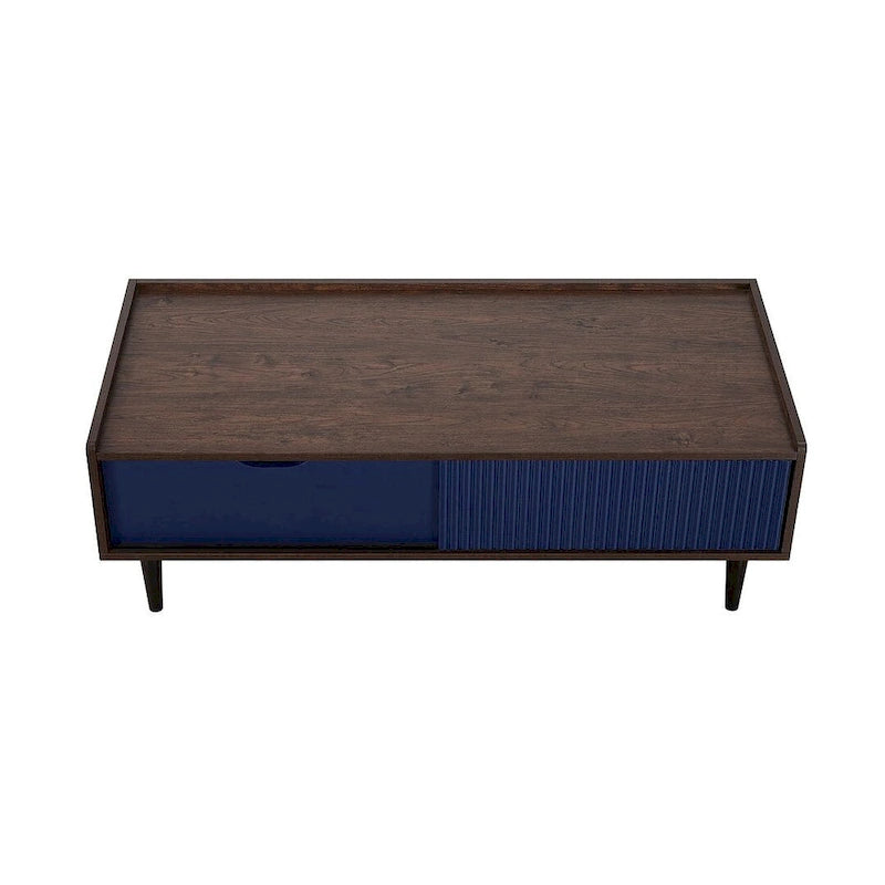 Table basse moderne nervurée avec tiroir et étagère