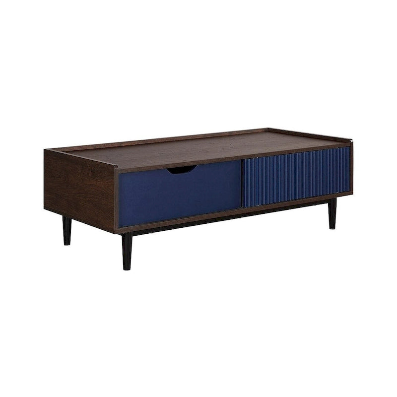 Table basse moderne nervurée avec tiroir et étagère