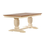 Table de salle à manger avec 6 chaises, pieds doubles, style transitoire, finition caramel/biscotti vieilli, dossier Napoléon