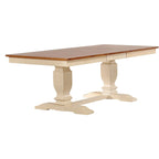 Table de salle à manger avec 6 chaises, pieds doubles, style transitoire, finition caramel/biscotti vieilli, dossier Napoléon