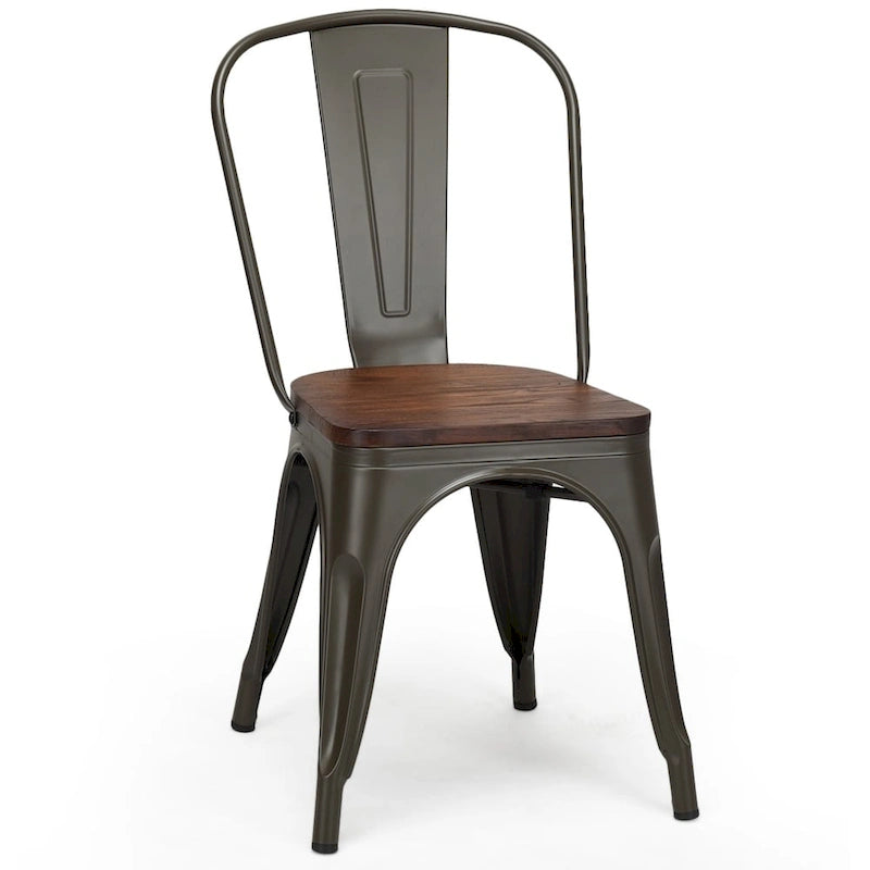 Chaise de salle à manger empilable de style bistrot avec cadre en métal et assise en bois